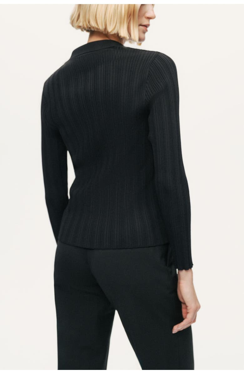 Nocturne Floral Embellished Ribbed V-Neck Sweater, Alternate, color, Black