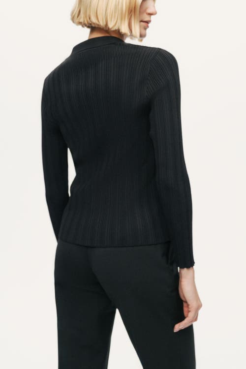 Nocturne Floral Embellished Ribbed V-neck Sweater In Black