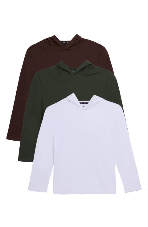 Kids' 3-Pack Hooded Long Sleeve Cotton T-Shirts (Big Kid)