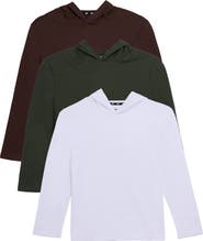 XRAY Kids' 3-Pack Hooded Long Sleeve Cotton T-Shirts