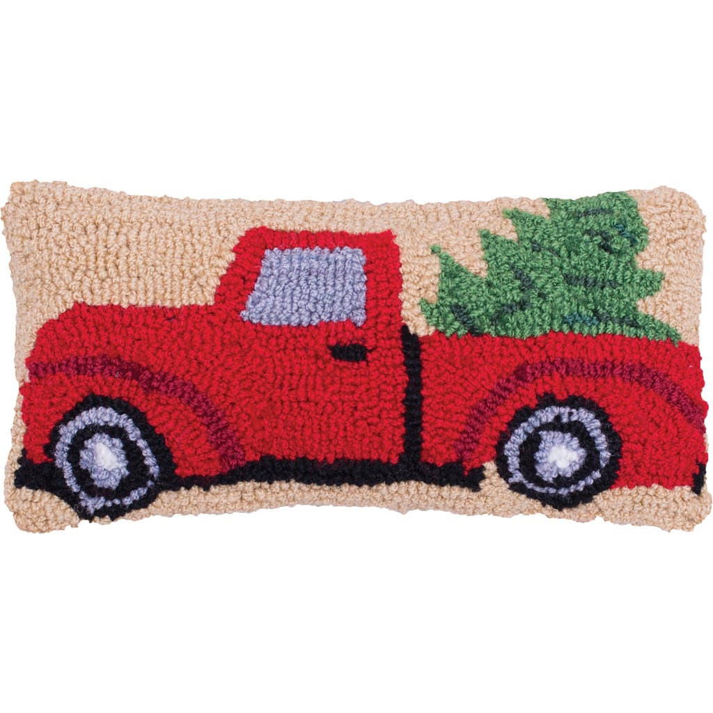 C & F Home C&f Home Red Truck W/ Christmas Tree Hooked Petite/small Accent Pillow, 6" X 12" In Red