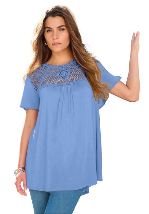 Plus Size Lace Yoke Pleated Tunic
