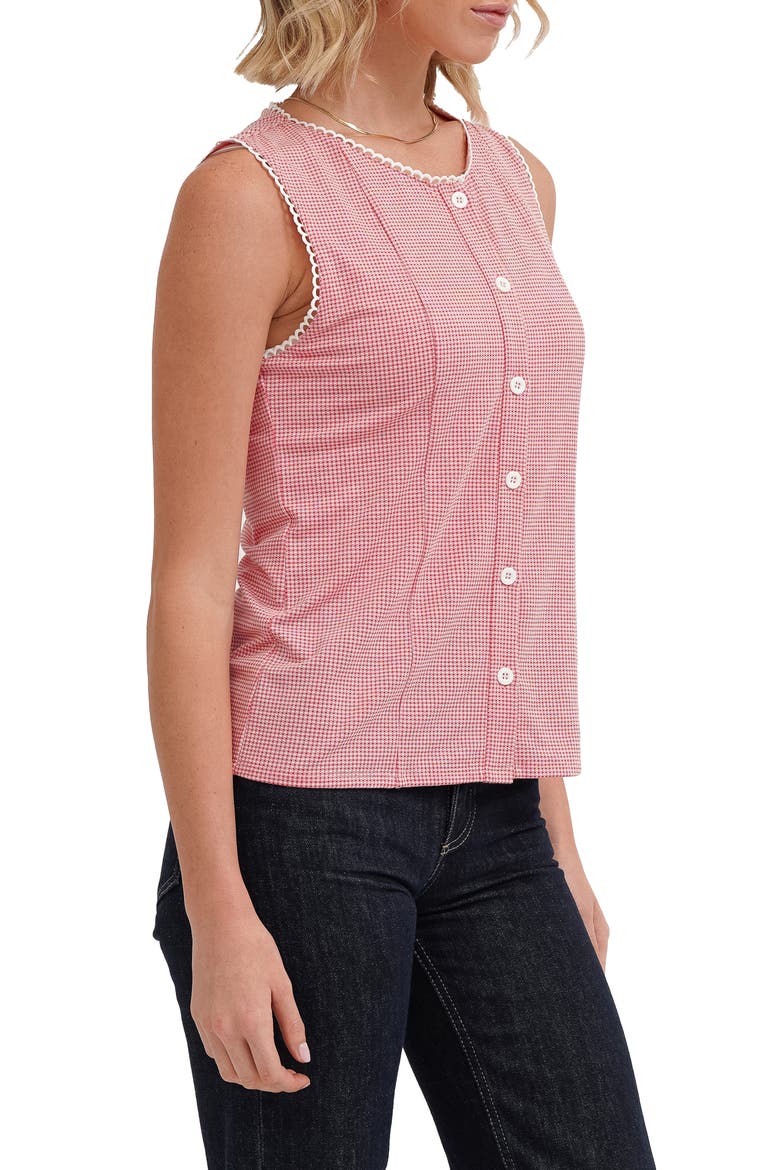 Picot Trim Sleeveless Houndstooth Top, Alternate, color, RED