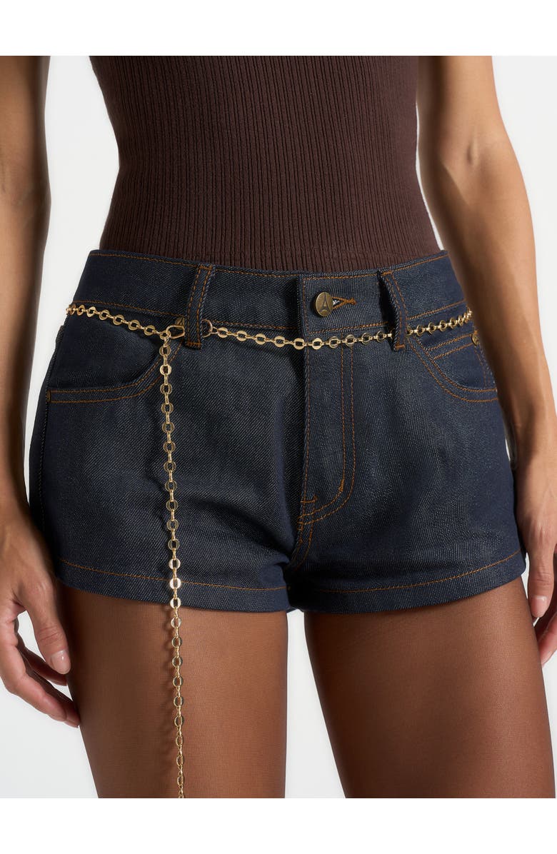 Manière De Voir Elina Denim Mini Shorts With Chain, Alternate, color, Indigo