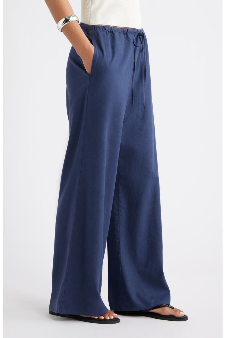 Linen Blend Wide Leg Pants, Alternate, color, NAVY INDIGO