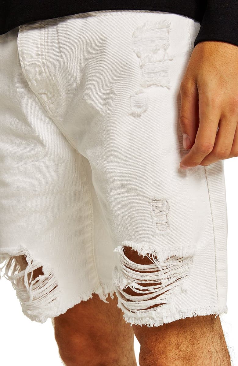 Topman Slim Fit Shredded Jean Shorts, Alternate, color, 