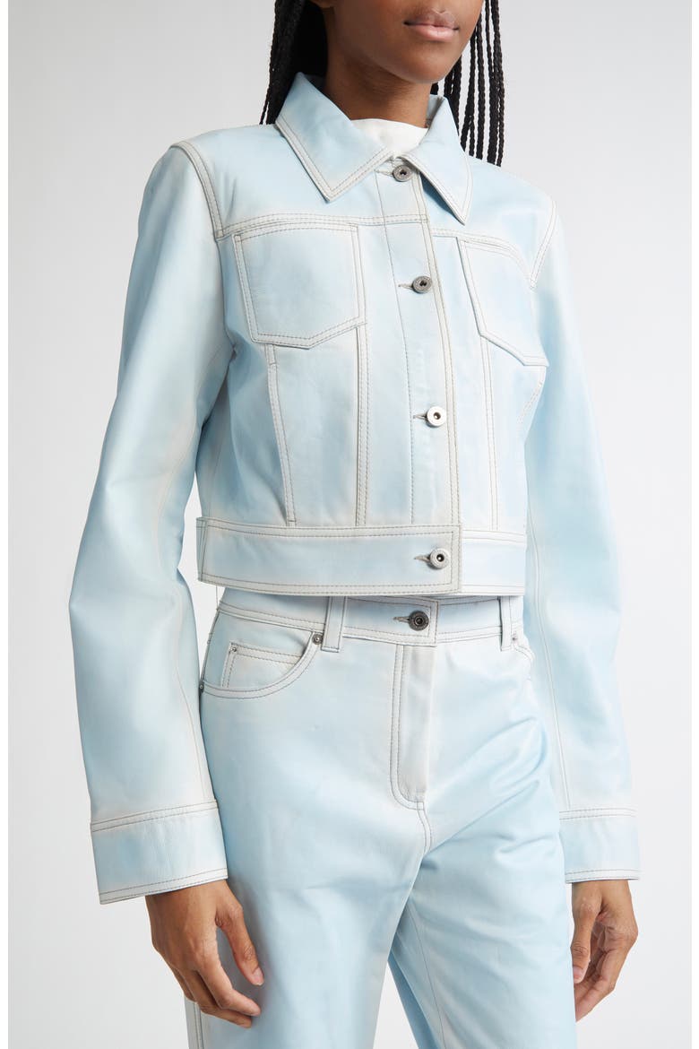 Calliope Leather Trucker Jacket, Alternate, color, BLUE LAGOON
