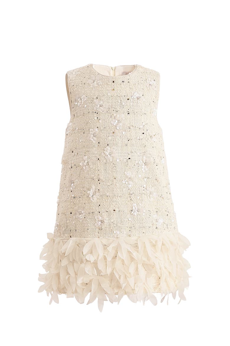Sequin Feather-Hem Dress, Main, color, Cream