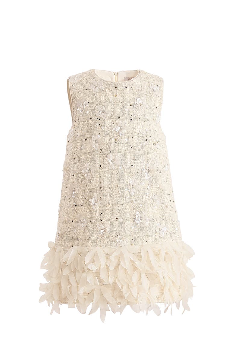 Tulleen Sequin Feather-Hem Dress, Main, color, Cream