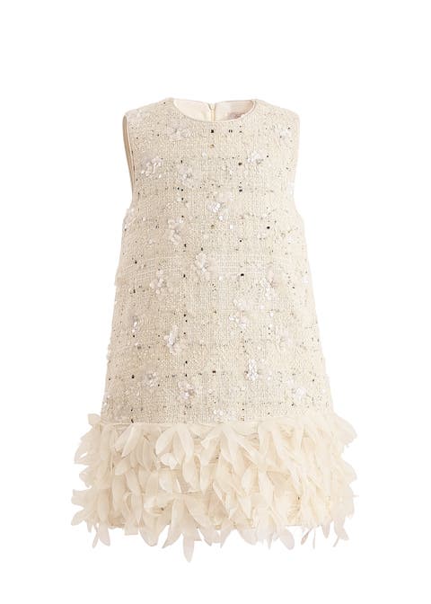 Sequin Feather-Hem Dress