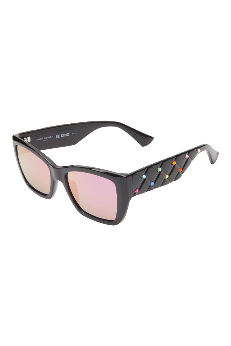54mm Rectangular Sunglasses, Alternate, color, BLACK OPAQUE/ RAINBOW