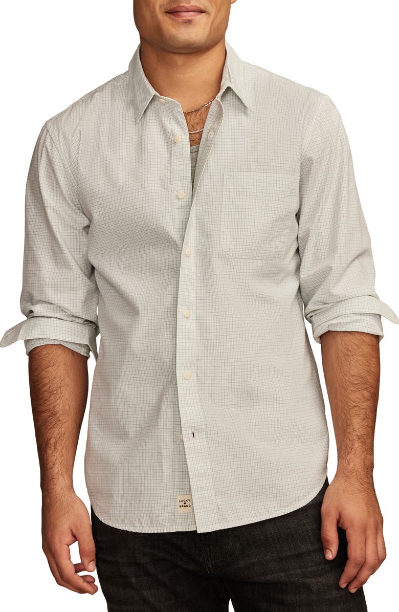 Lucky Brand Check Cotton Poplin Button-Up Shirt, Main, color,