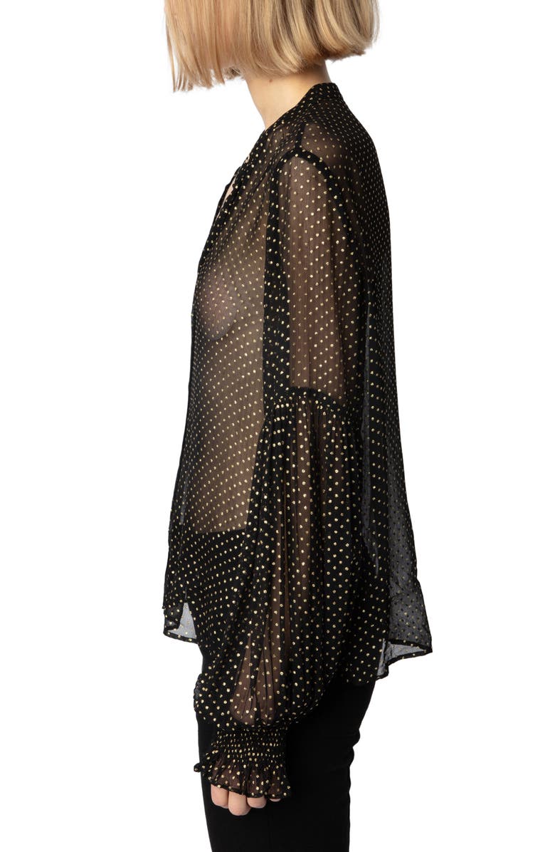 Zadig & Voltaire Tandy Sheer Sequin Button-Up Shirt, Alternate, color, Noir