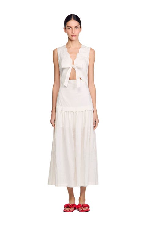 Crinkled maxi dress with bow