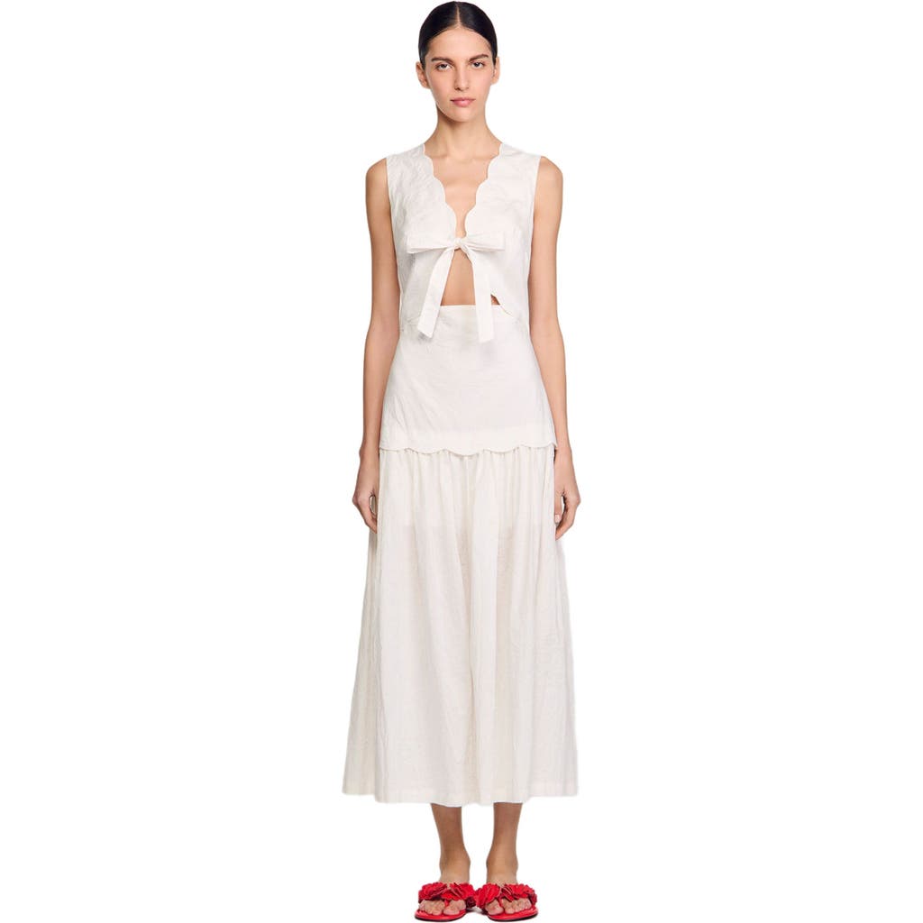 Sandro Tourterelle Crinkled Maxi Dress In Ecru