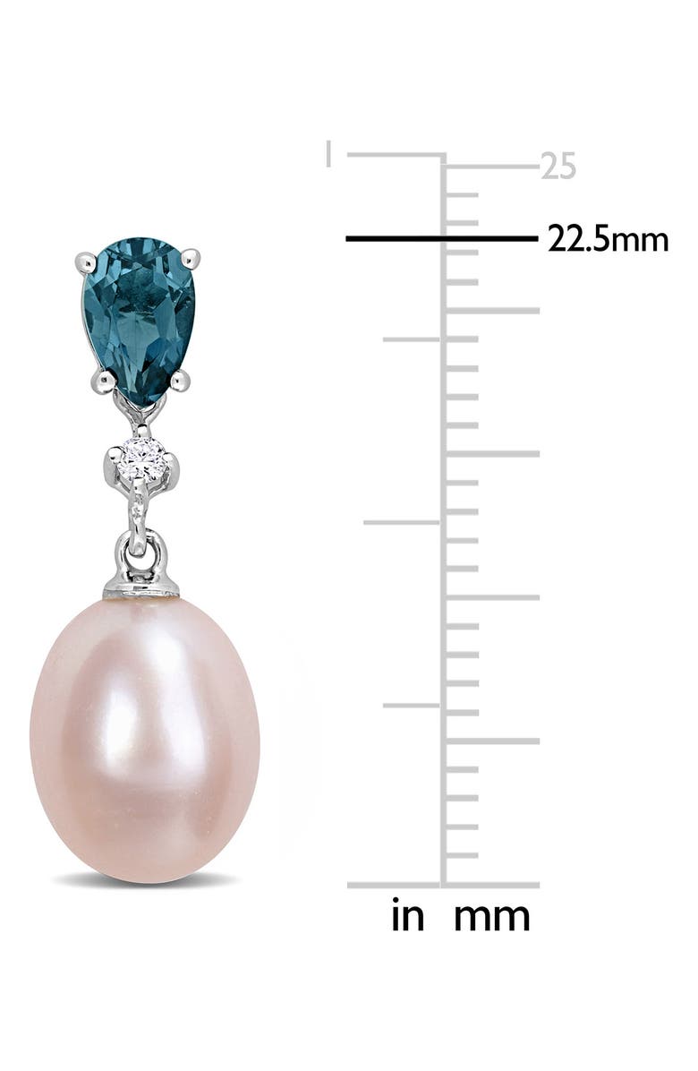 DELMAR Diamond, Blue Topaz & 8-8.5mm Cultured Pearl Drop Earrings, Alternate, color,