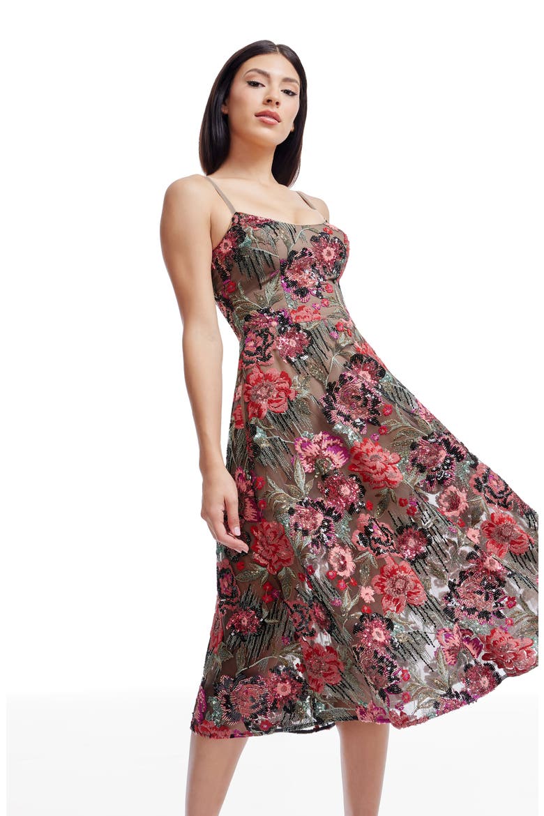 Uma Sequin Floral Cocktail Dress, Alternate, color, ROUGE MULTI