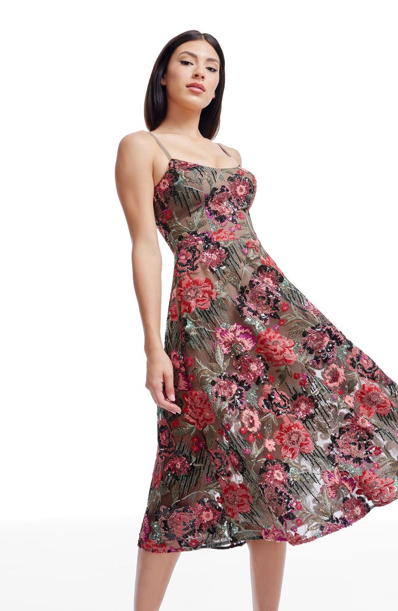 Dress the Population Uma Sequin Floral Cocktail Dress, Alternate, color, Rouge Multi