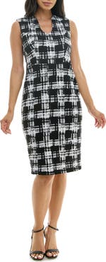 Nina Leonard U Neck Sleeveless Midi Sheath Dress