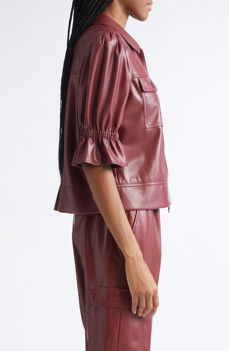 Cinq à Sept Holly Ruffle Faux Leather Jacket, Alternate, color, Wineberry
