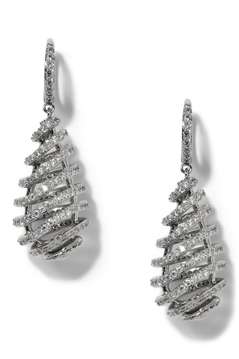 Pisa Open Pavé Drop Earrings, Main, color, RHODIUM