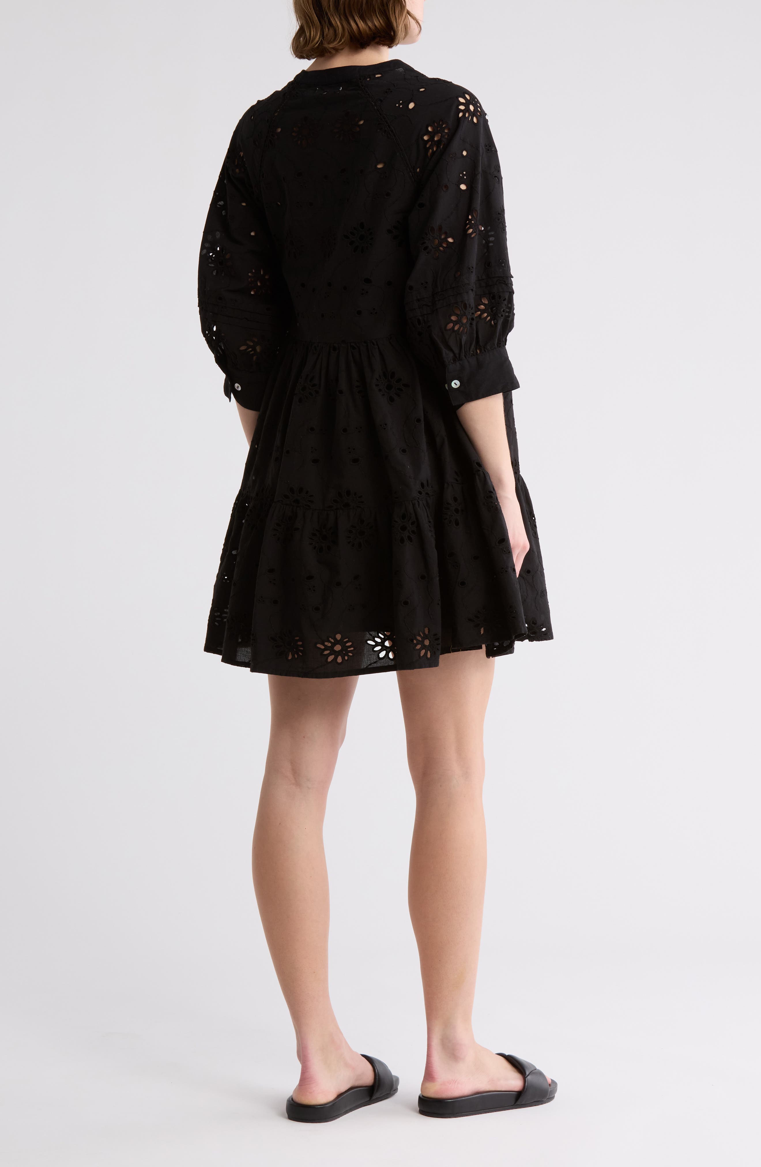 Maisie Long Sleeve Eyelet Button-Up Minidress (Women) | Nordstromrack