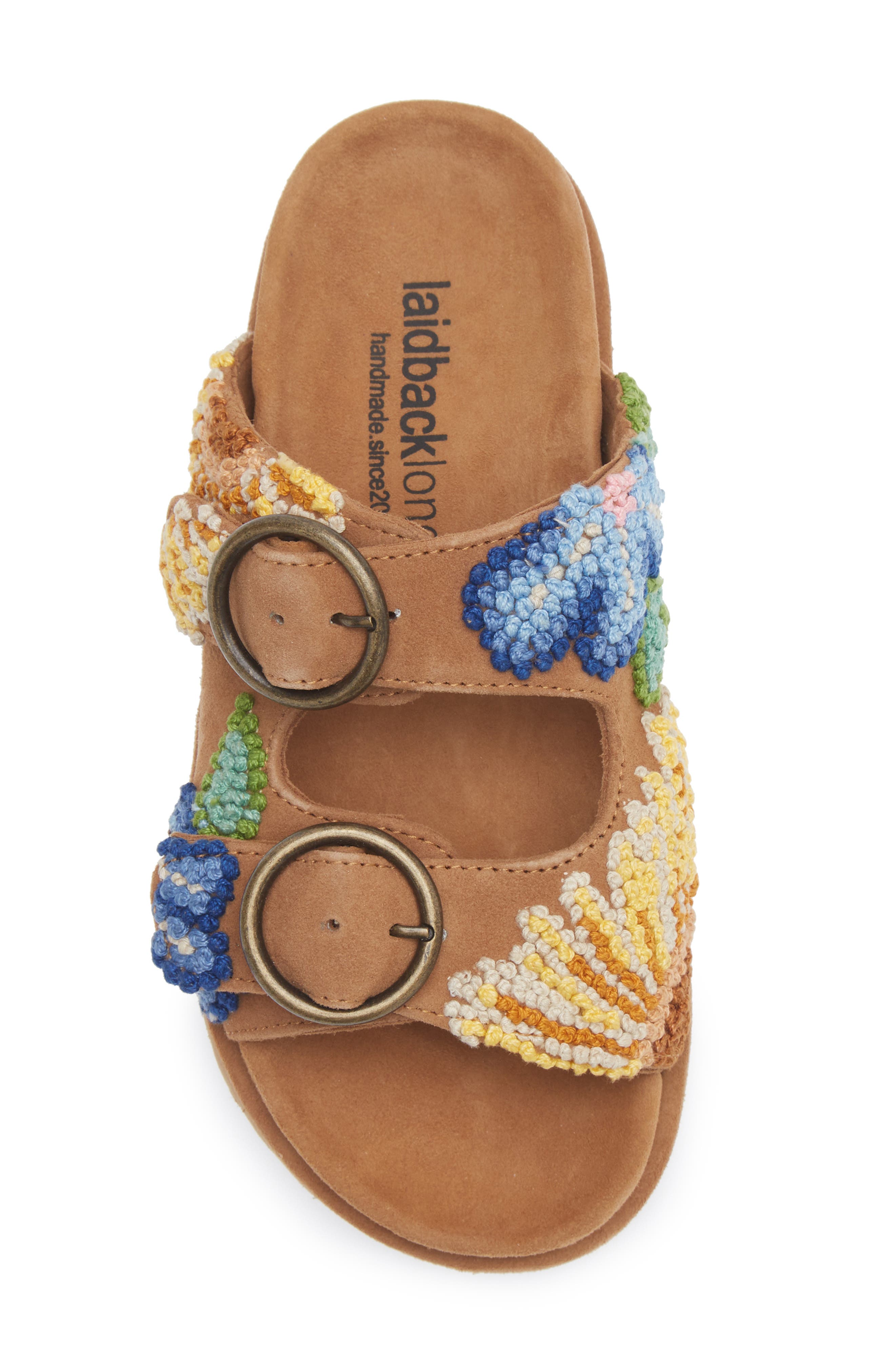 Laidback London Clay Embroidered Slide Sandal, Alternate, color, Mustard Suede / Multi