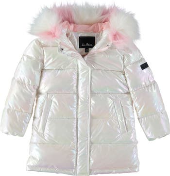 Kids' Iridescent Faux Fur Hooded Puffer Jacket