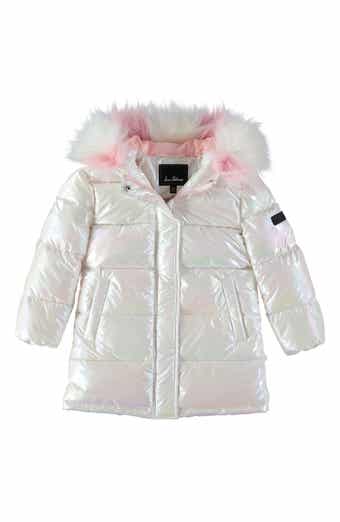 Sam Edelman Kids' Iridescent Faux Fur Trim Long Puffer Jacket