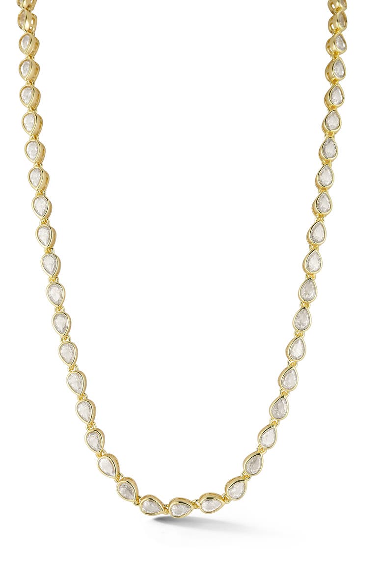 Pear Cubic Zirconia Tennis Necklace, Main, color, GOLD