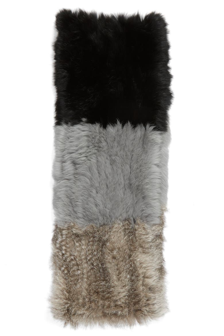 Genuine Rabbit Fur Infinity Scarf, Alternate, color, BLACK COMBO