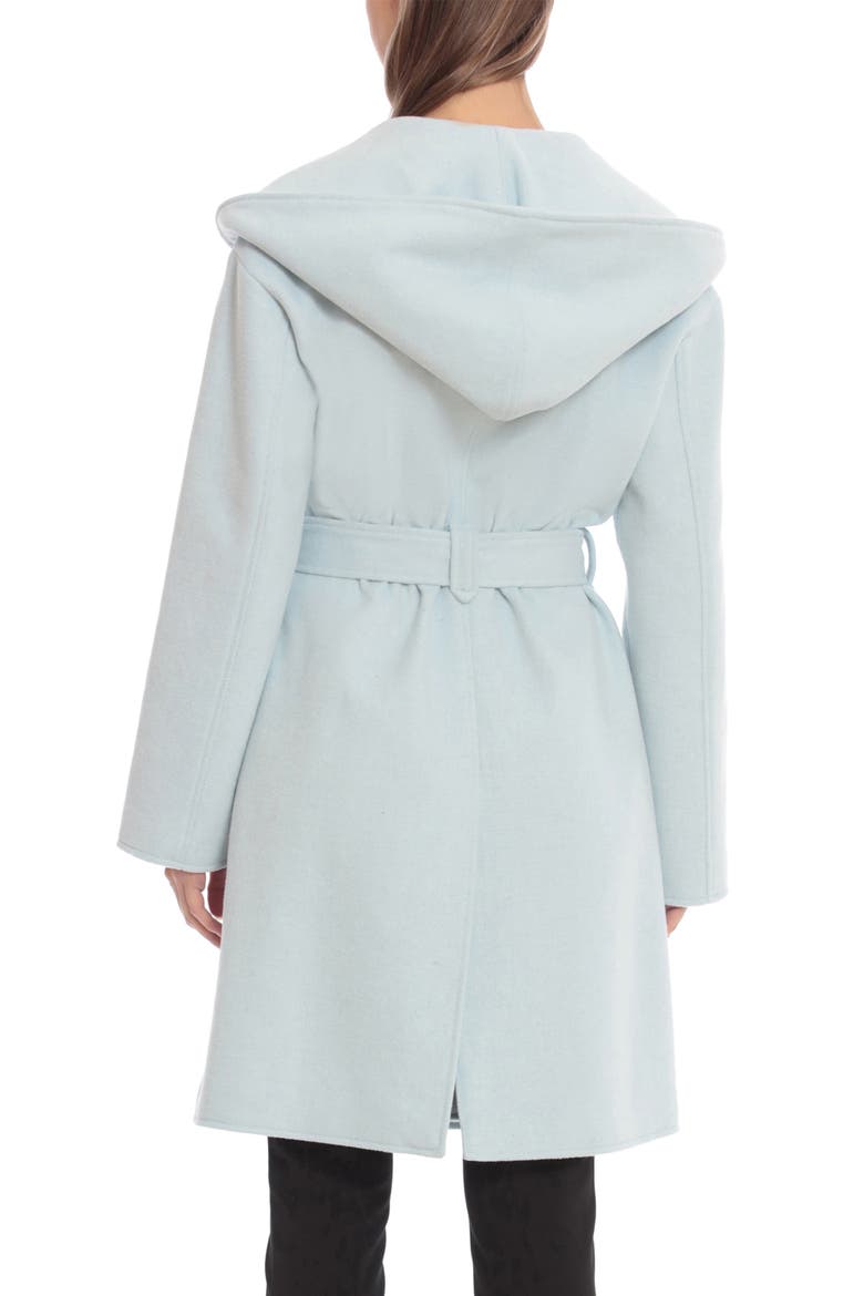 Belted Hooded Twill Wrap Coat, Alternate, color, ICE BLUE