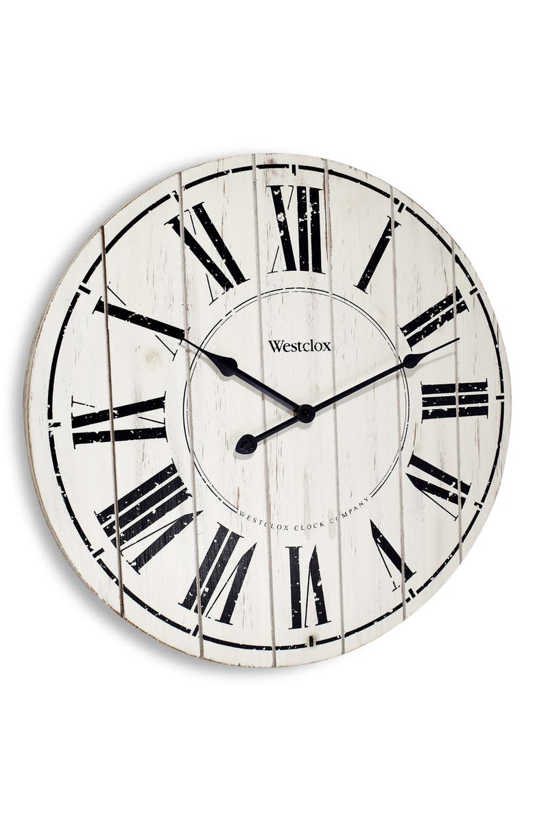 Westclox Washed Wood Wall Clock, Alternate, color, White
