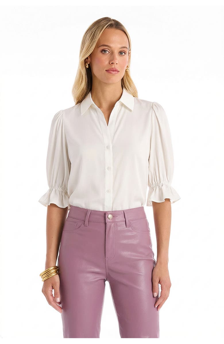 The Noli Shop Cindy Ruffle Sleeve Shirt, Alternate, color, White