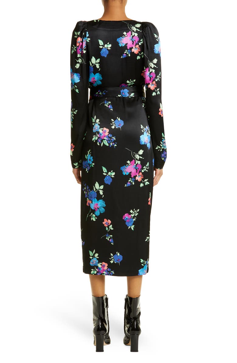 ROTATE Floral Long Sleeve Satin Midi Dress, Alternate, color, 