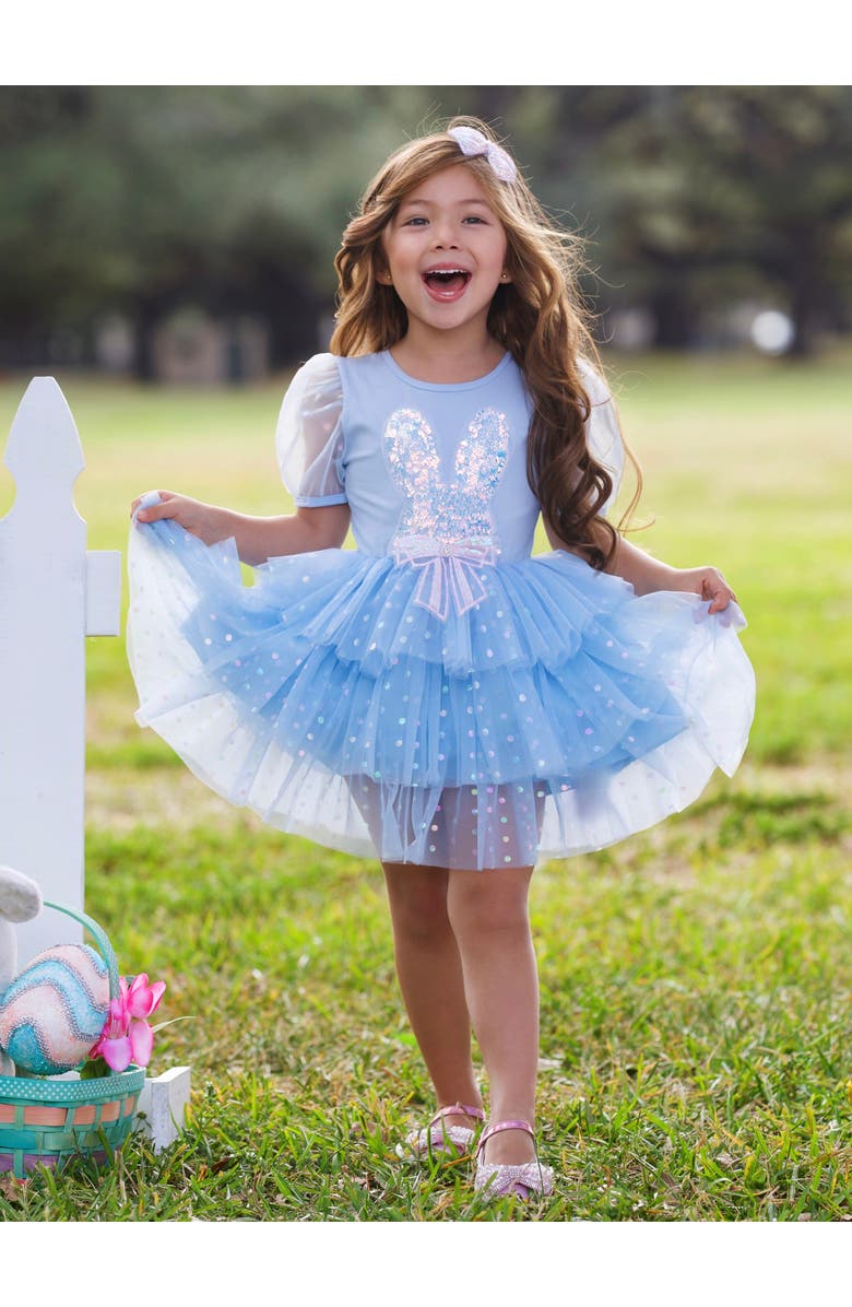Mia Belle Girls Girls Sequin Bunny Tulle Ruffle Dress, Alternate, color, Blue