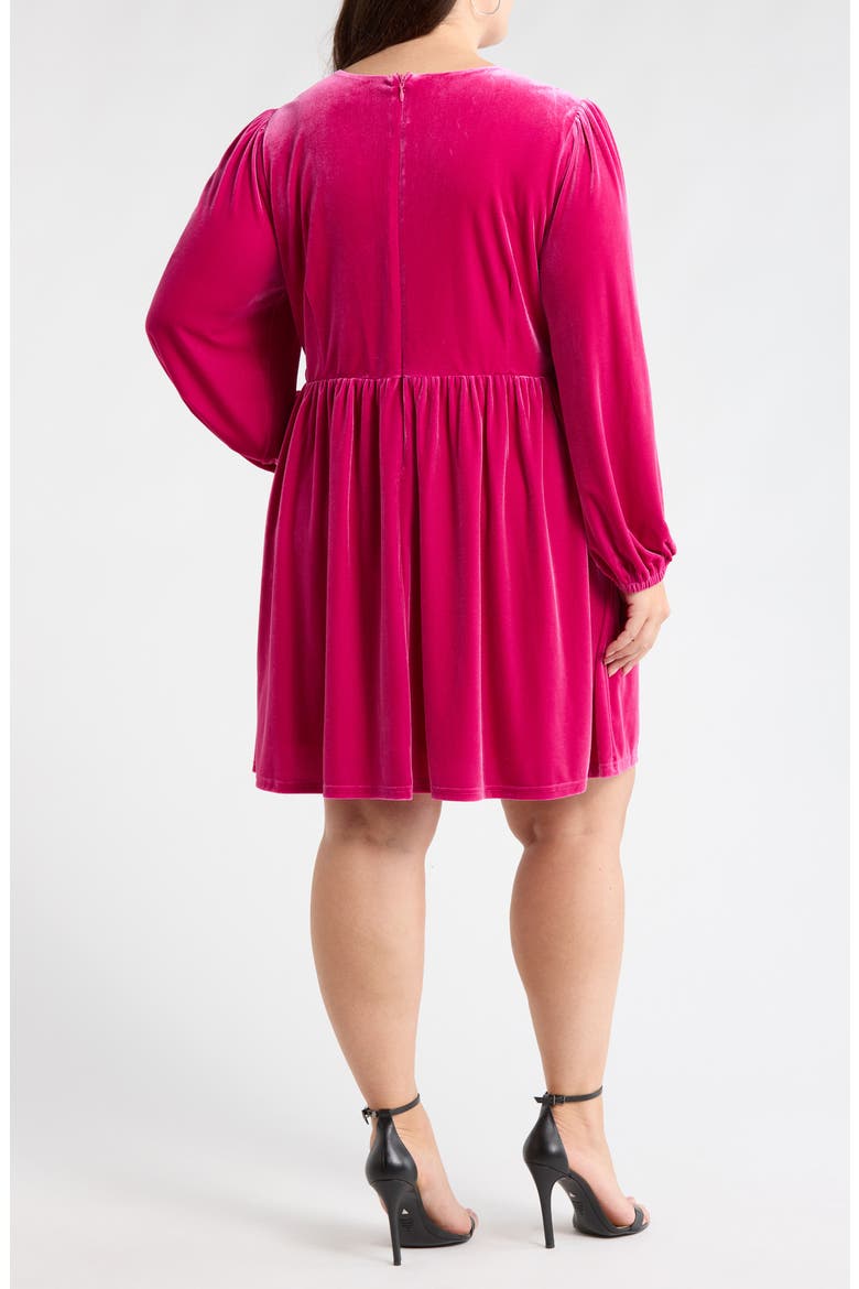 Glow Bow Velvet Long Sleeve Dress, Alternate, color, HOTPINK