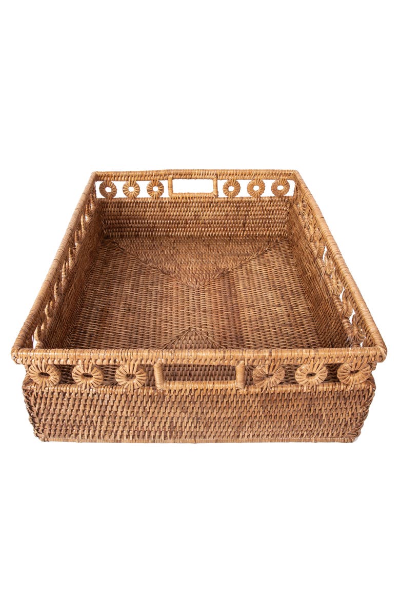Artifacts Rattan Inna Design Rectangle Basket with Cutout Handles, Alternate, color, Honey Brown