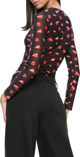 Delaina Mouth Print Mesh Top