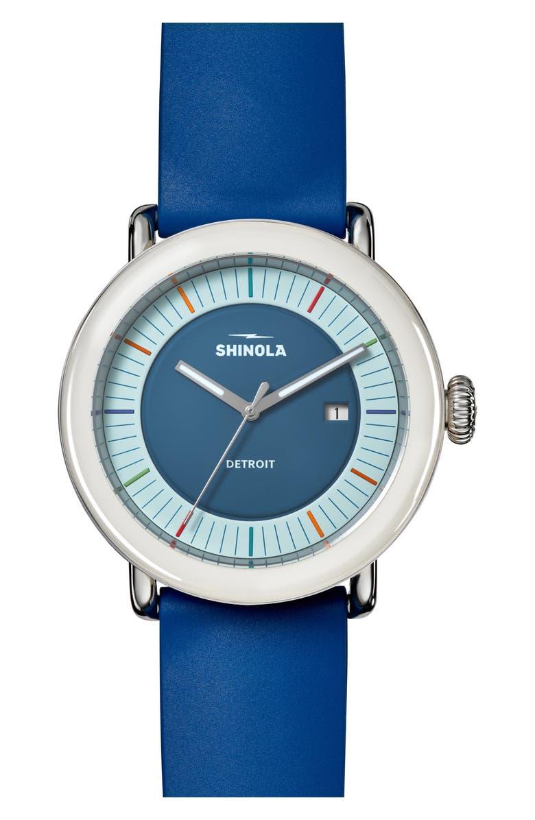 Shinola Detrola Rubber Strap Watch, 41mm, Main, color, Blue