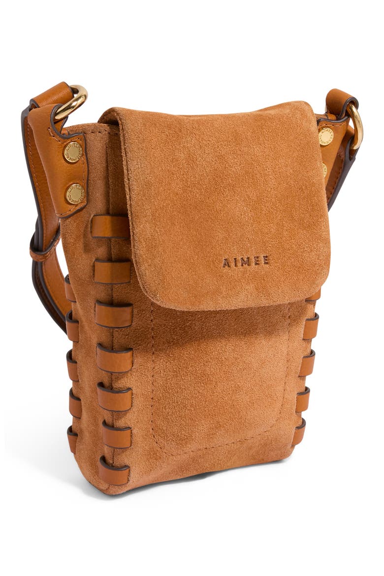 Zen Suede Phone Crossbody Bag, Alternate, color, RUSTIC CARAMEL SUEDE