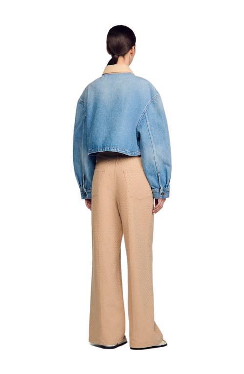 Shop Sandro Denim Jacket With Studs In Blue Jean