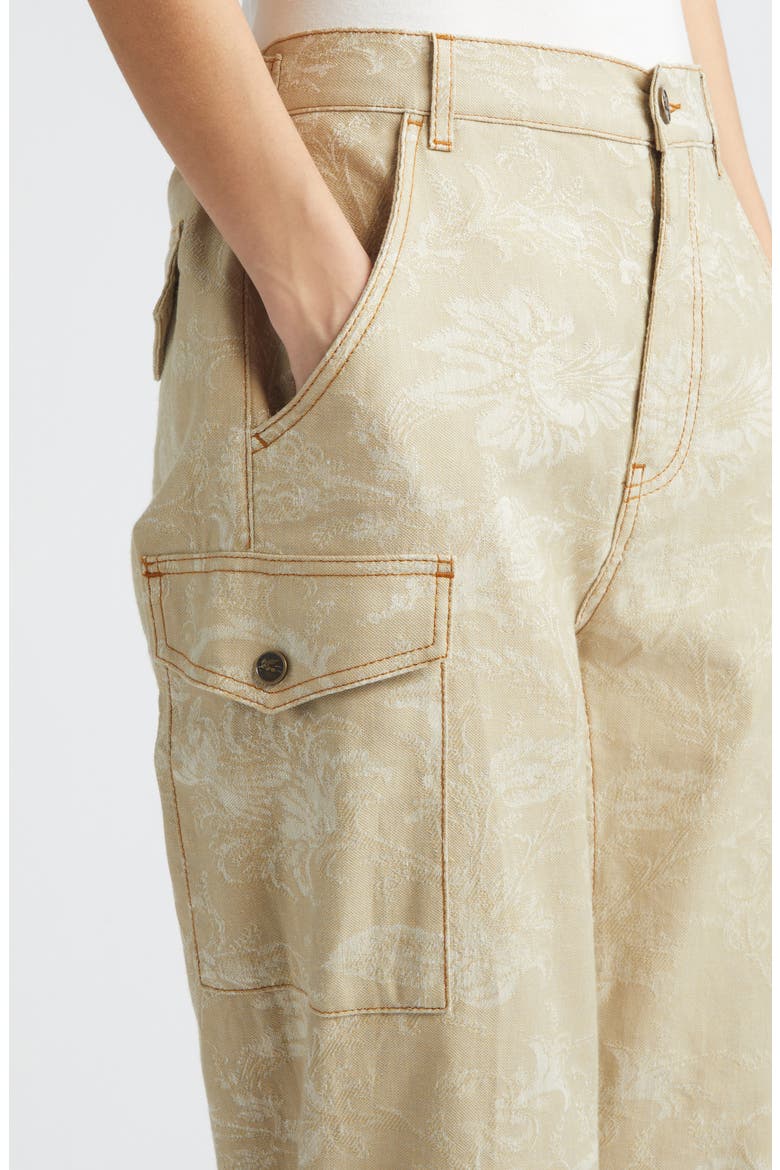 Floral Drawstring Hem Cargo Jeans, Alternate, color, MULTICOLOR BEIGE BASE