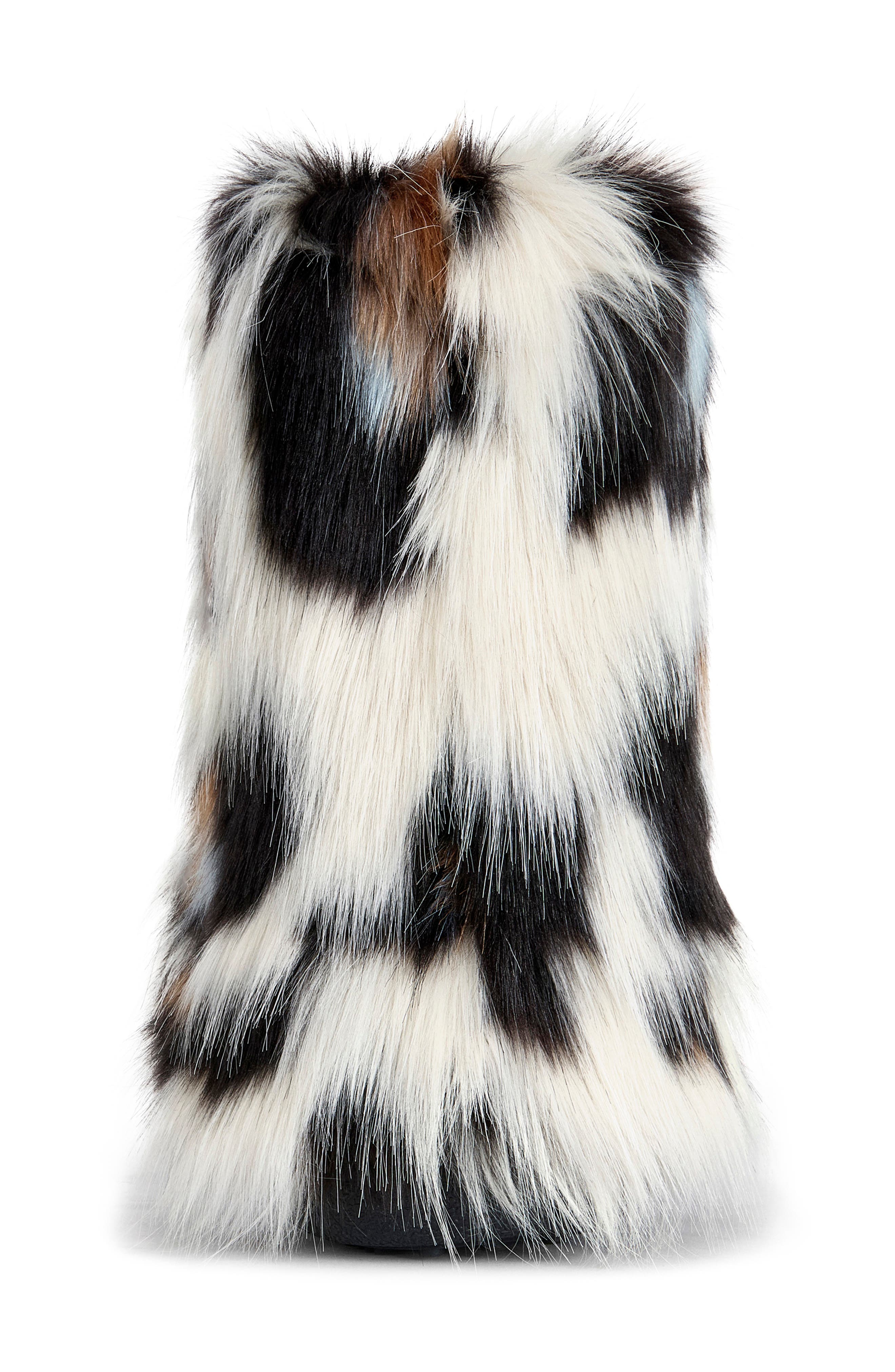 AZALEA WANG Albert Leopard Print Faux Fur Bootie, Alternate, color, White Multi