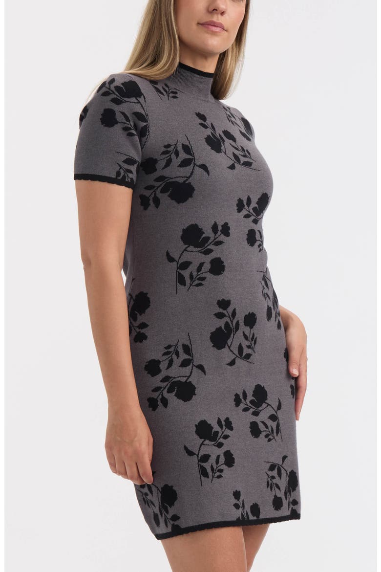 Floral Jacquard Short Sleeve Sweater Dress, Alternate, color, GREY MIX FLORAL TWILIGHT