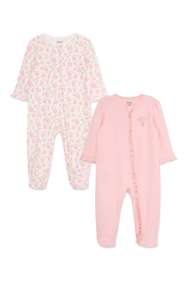 Kids' Blossoms Set of 2 Cotton Footie Pajamas, Alternate, color, PINK
