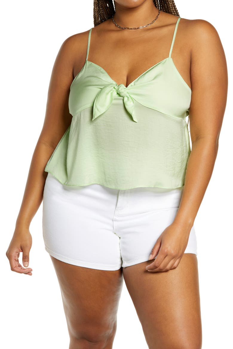 Bow Detail Tank Top, Main, color, GREEN LIMECREAM