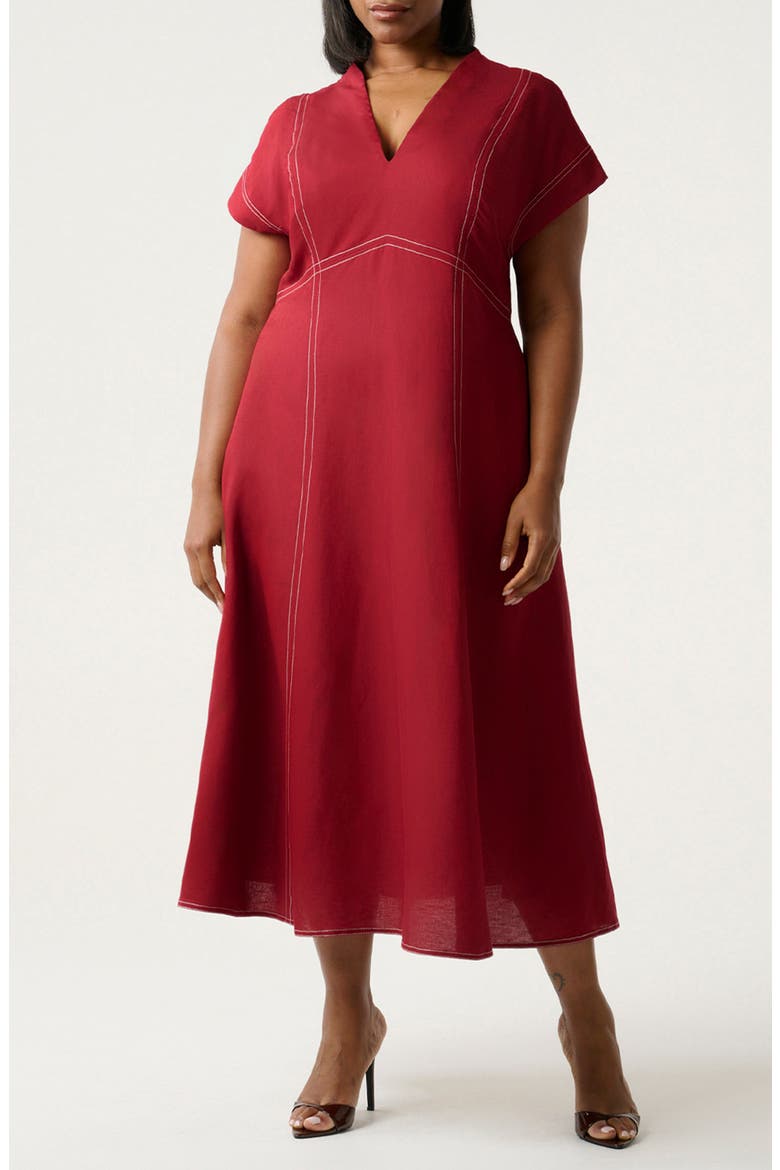 Arden Linen Blend Empire Waist Dress, Main, color, RASPBERRY