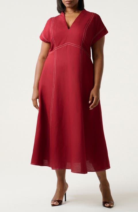Arden Linen Blend Empire Waist Dress (Plus)