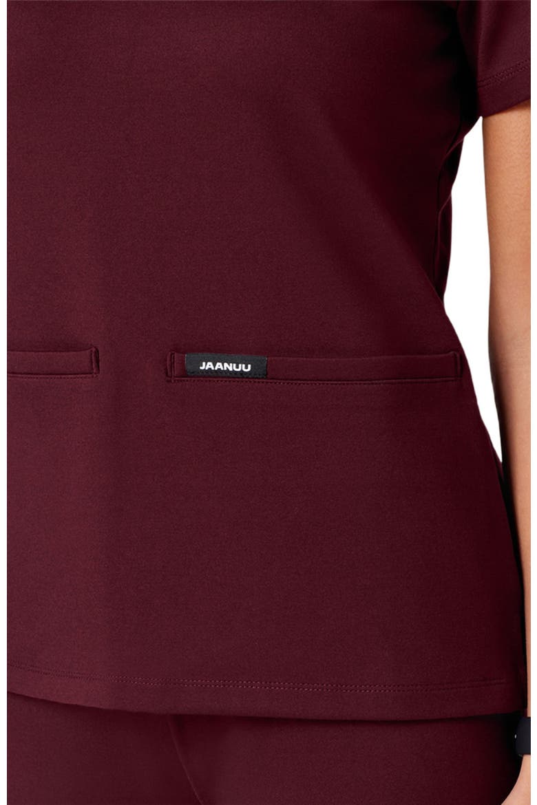 Cesi Women's 2-Pocket Slim Knit V-Neck Scrub Top, Alternate, color, Burgundy
